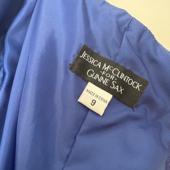 Jessica McClintock for Gunne Sax Blue Strapless Lace Bubble Dress Size 9 - Picture 4 of 7